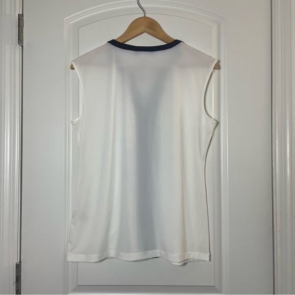 Calvin Klein Women Sleeveless White Blouse Faux Leather Trim NWT Size M - Picture 2 of 10